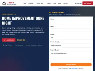 Home page of a Brooklyn home improvement contractor website built by Sleek Web Designs