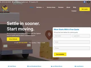 Home page of a New York moving company website built by Sleek Web Designs