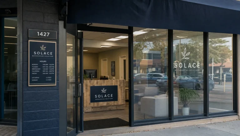 A neighborhood service business storefront displays its street number and opening hours, details customers check against its Google listing.